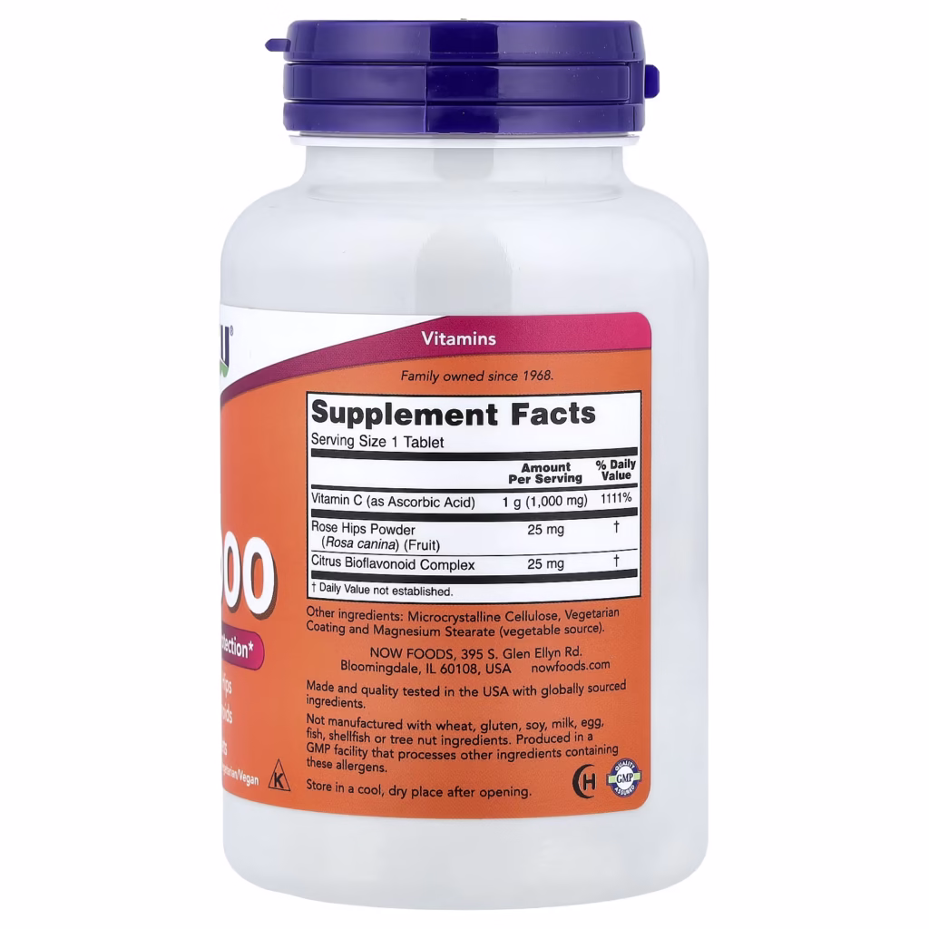NOW Foods Vitamine C-1000 à l'églantier et aux bioflavonoïdes – 100 comprimés – photo 2