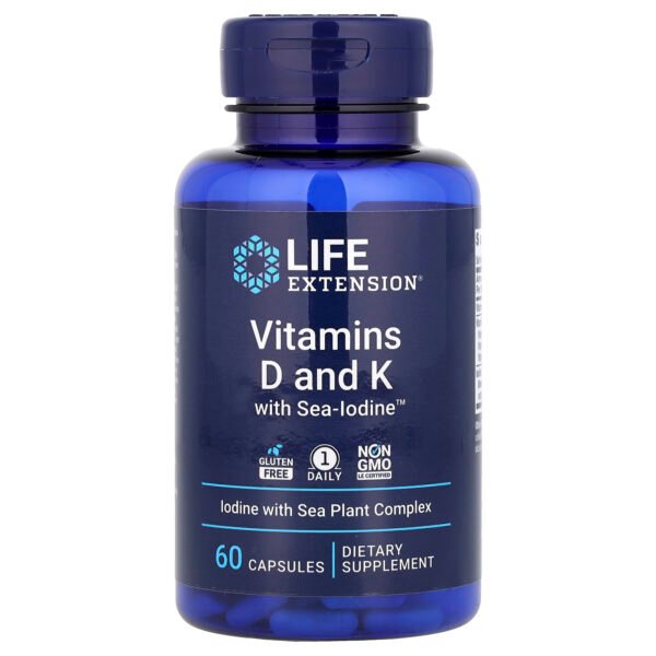 Life Extension Vitamines D et K avec Sea-Iodine™ – 60 capsules