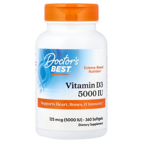 Doctor's Best Vitamine D3, 125 µg (5000 UI) – 360 capsules à enveloppe molle