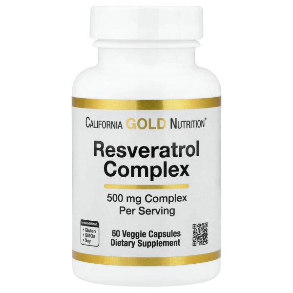 California Gold Nutrition Complexe de resvératrol avec extrait de pépins de raisin – 60 capsules végétales