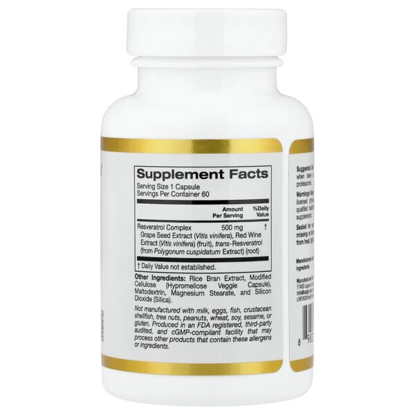 California Gold Nutrition Complexe de resvératrol avec extrait de pépins de raisin – 60 capsules végétales – photo 2