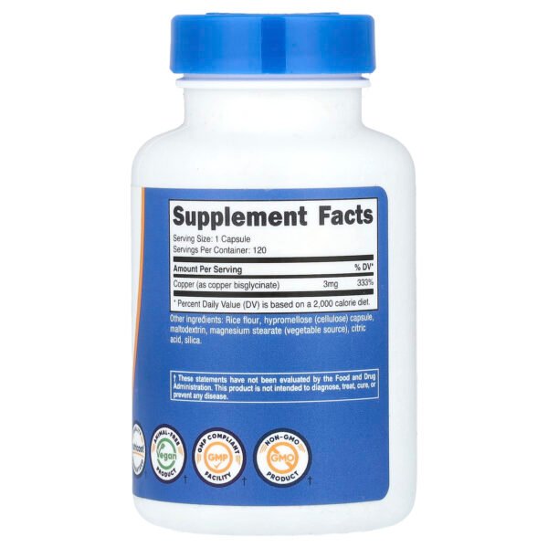 Nutricost Glycinate de cuivre, 3 mg – 120 capsules – photo 2