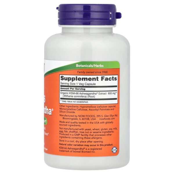 NOW Foods Ashwagandha KSM-66, 600 mg – 90 capsules végétales – photo 2