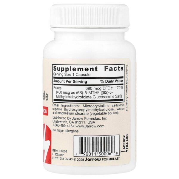 Jarrow Formulas Méthylfolate végan, 400 µg – 60 capsules végétales – photo 2