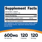 Nutricost NAC végan, N-acétyl-L-cystéine, 600 mg – 120 capsules – photo 3