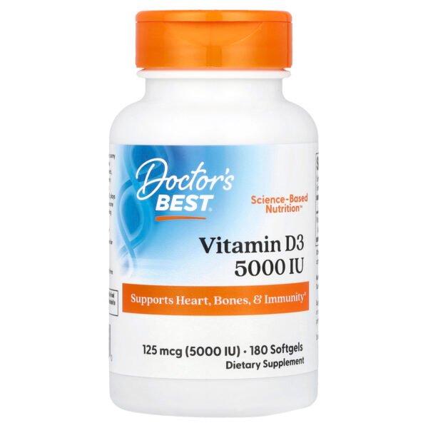 Doctor's Best Vitamine D3, 125 µg (5000 UI) – 180 capsules à enveloppe molle