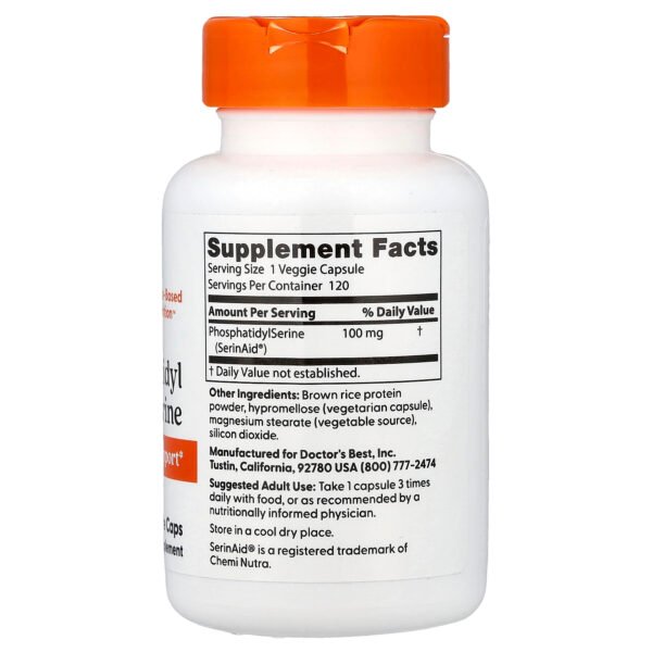 Doctor's Best Phosphatidylsérine avec SerinAid®, 100 mg – 120 capsules végétales – photo 2