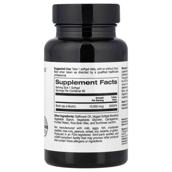 California Gold Nutrition Biotine, 10 000 µg – 90 capsules végétales à enveloppe molle – photo 2