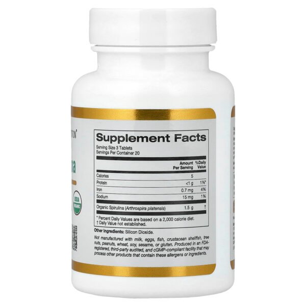 California Gold Nutrition Spiruline biologique – 60 comprimés (500 mg) – photo 2