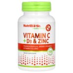 NutriBiotic Immunité, vitamine C + D3 et zinc – 100 capsules