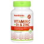 NutriBiotic Immunité, vitamine C + D3 et zinc – 100 capsules