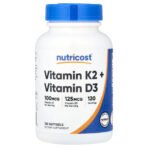 Nutricost Vitamine K2 + vitamine D3 – 120 capsules molles