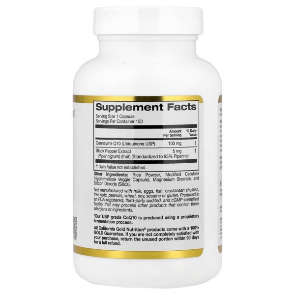 California Gold Nutrition CoQ10 ubiquinone USP avec BioPerine®, biodisponibilité améliorée, 100 mg – 150 capsu – photo 2