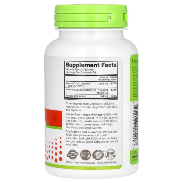NutriBiotic Immunité, vitamine C + D3 et zinc – 100 capsules – photo 2