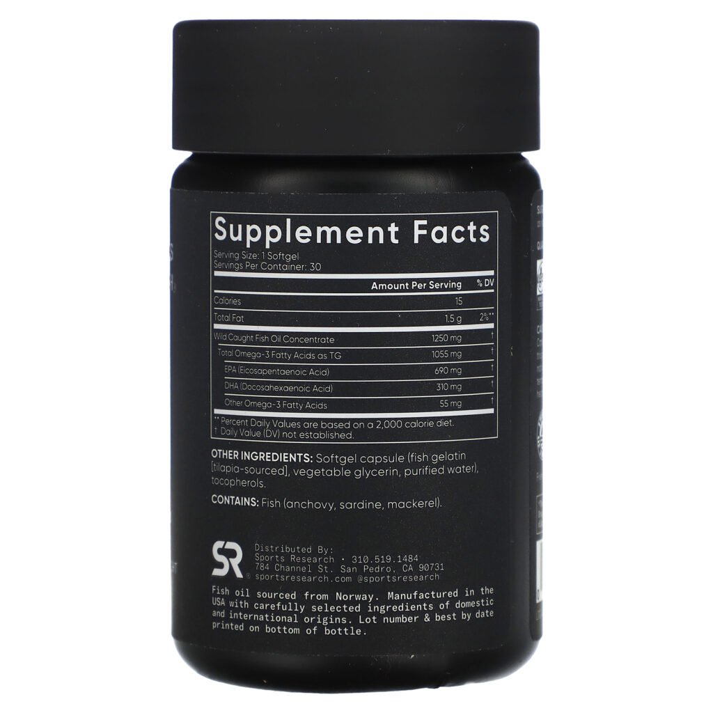 Sports Research Huile de poisson oméga-3, triple efficacité – 30 capsules molles – photo 2