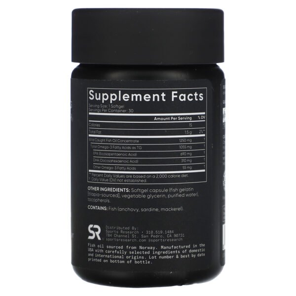 Sports Research Huile de poisson oméga-3, triple efficacité – 30 capsules molles – photo 2