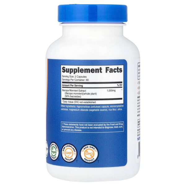 Nutricost Bacopa monnieri – 120 capsules (500 mg par capsule) – photo 2
