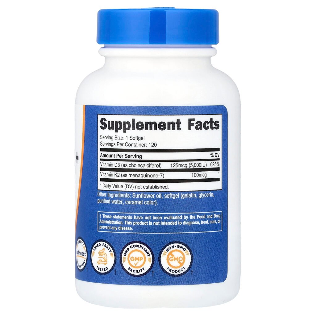 Nutricost Vitamine K2 + vitamine D3 – 120 capsules molles – photo 2