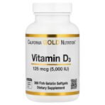 California Gold Nutrition Vitamine D3, 125 µg (5000 UI) – 360 capsules molles à base de gélatine de poisson