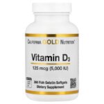 California Gold Nutrition Vitamine D3, 125 µg (5000 UI) – 360 capsules molles à base de gélatine de poisson