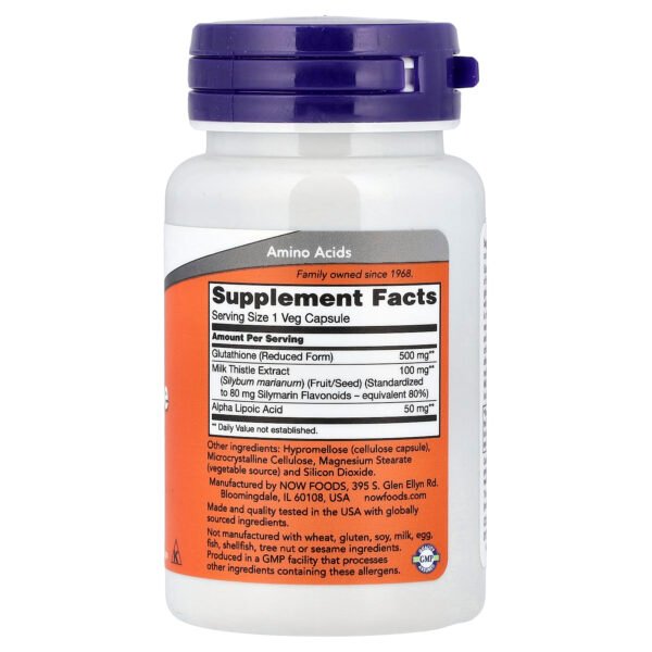 NOW Foods Glutathion avec extrait de chardon-Marie et acide alpha-lipoïque – 30 capsules végétales – photo 2