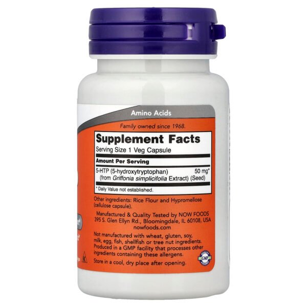 NOW Foods 5-HTP, 50 mg – 30 capsules végétariennes – photo 2