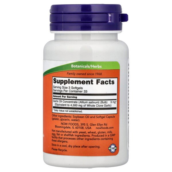 NOW Foods Huile d'ail, 1500 mg – 100 capsules à enveloppe molle – photo 2