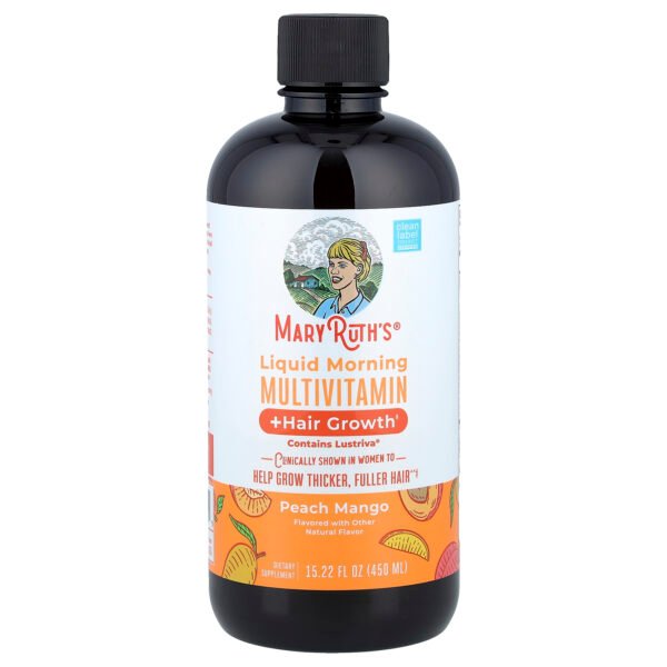 MaryRuth's Multivitamines liquides du matin + croissance des cheveux, pêche et mangue – 450 ml