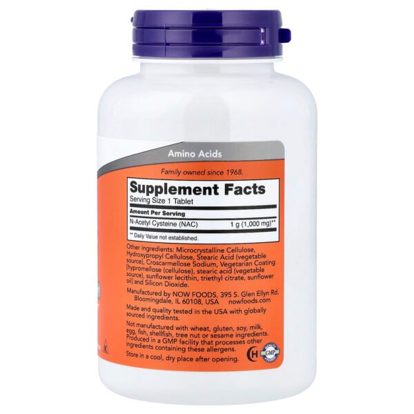 NOW Foods NAC (N-acétylcystéine), 1000 mg – 120 comprimés – photo 2