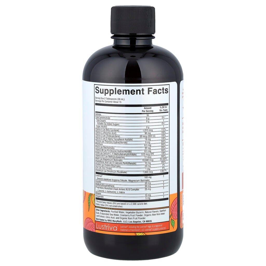 MaryRuth's Multivitamines liquides du matin + croissance des cheveux, pêche et mangue – 450 ml – photo 2