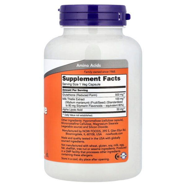 NOW Foods Glutathion, 500 mg – 120 capsules végétales – photo 2