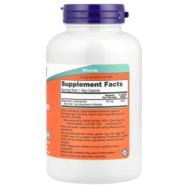 NOW Foods Malate de magnésium, 95 mg – 180 capsules végétales – photo 2