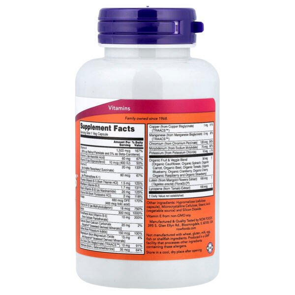 NOW Foods Daily Vits™ Multivitamines et multiminéraux – 120 capsules végétales – photo 2