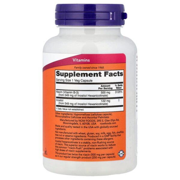 NOW Foods Niacine sans rougeurs, 500 mg – 90 capsules végétariennes – photo 2