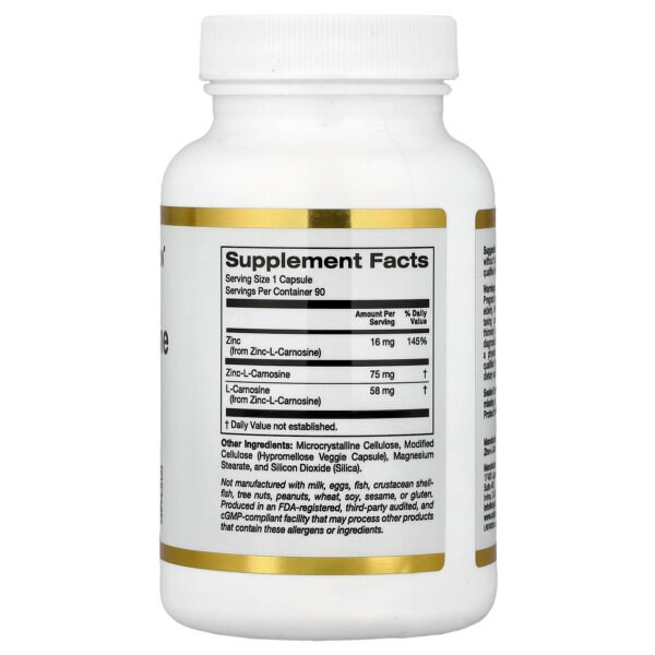 California Gold Nutrition Complexe zinc-L-carnosine – 90 capsules végétales – photo 2