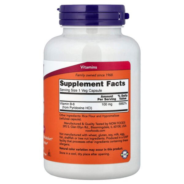 NOW Foods Vitamine B6, 100 mg – 250 capsules végétales – photo 2