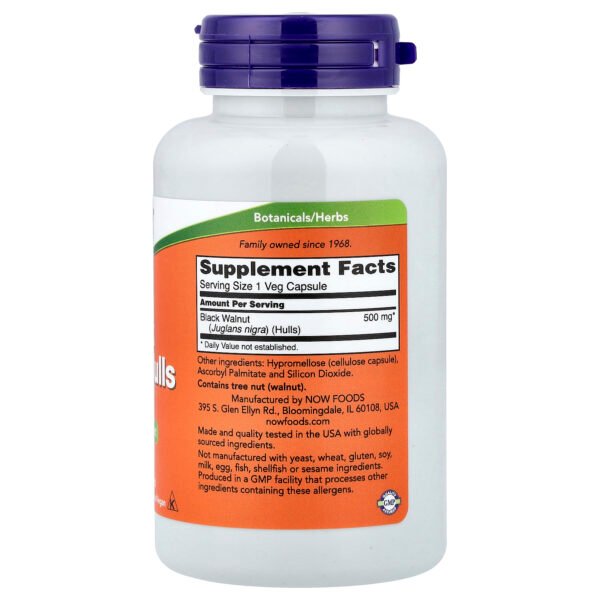 NOW Foods Coques de noyer noir, 500 mg – 100 capsules végétariennes – photo 2