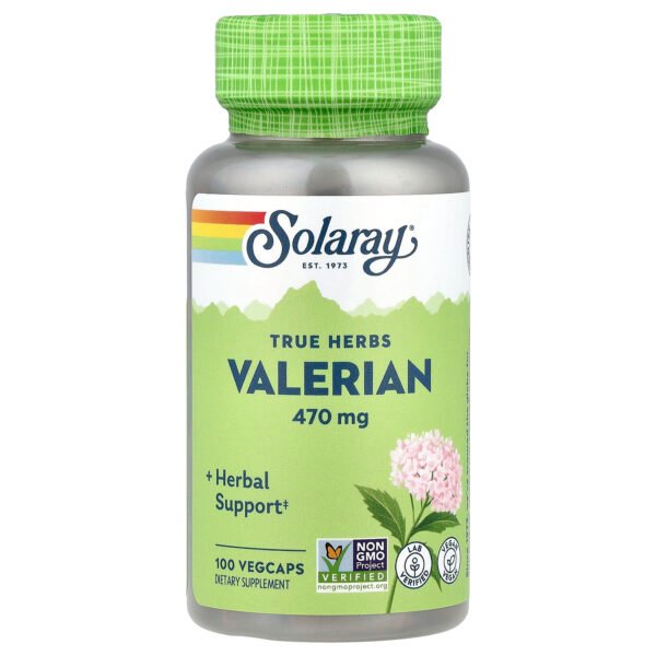 Solaray True Herbs Racine de valériane, 470 mg – 100 capsules végétales