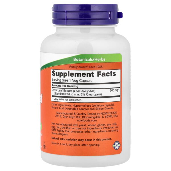 NOW Foods Extrait de feuille d'olivier, 500 mg – 120 capsules végétariennes – photo 2