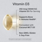 Sports Research Vitamine D3 force maximale, 250 µg (10 000 UI) – 120 capsules molles – photo 3