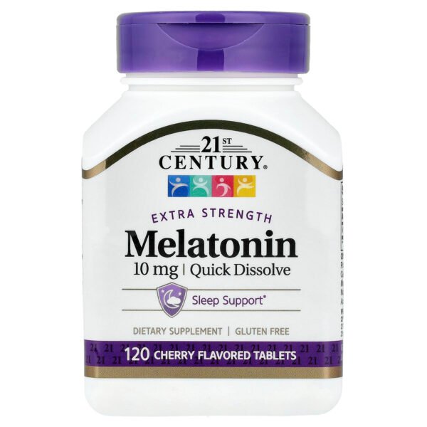 21st Century Mélatonine à dissolution rapide, cerise, 10 mg – 120 comprimés