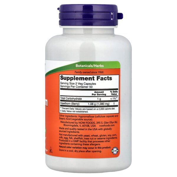 NOW Foods Baie d'aubépine – 100 capsules végétales (540 mg par capsule) – photo 2