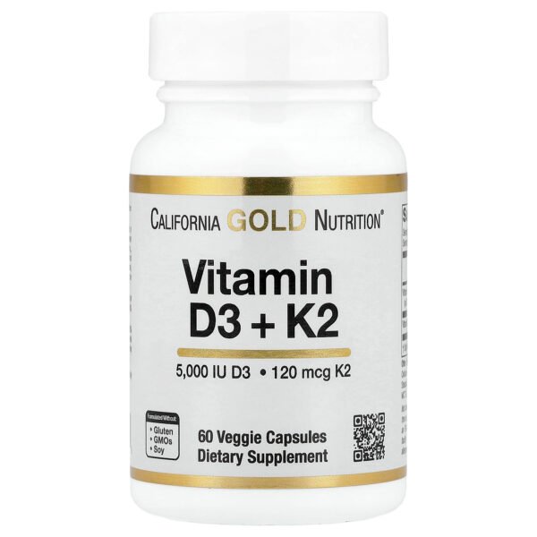 California Gold Nutrition Vitamines D3 + K2 (MK-7) – 60 capsules végétales