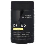 Sports Research D3 + K2 d'origine végétale, 250 µg/100 µg – 60 capsules molles végétales