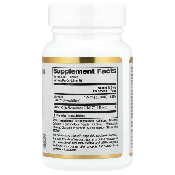 California Gold Nutrition Vitamines D3 + K2 (MK-7) – 60 capsules végétales – photo 2