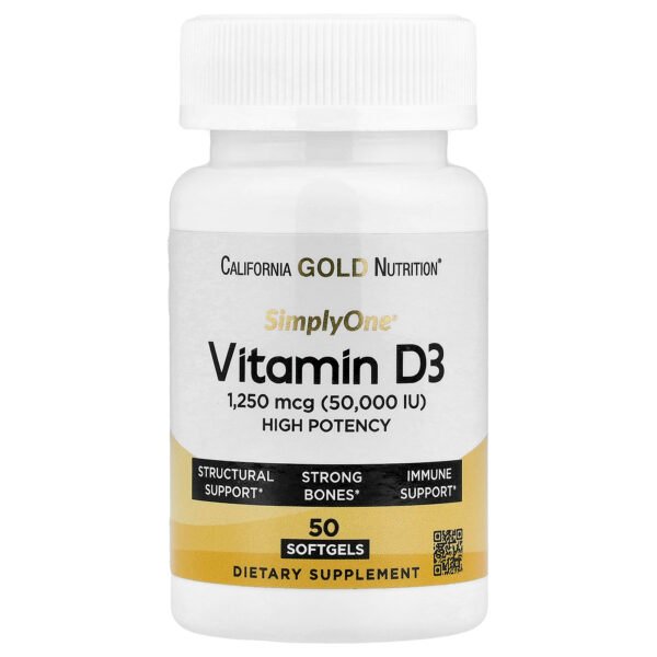 California Gold Nutrition SimplyOne® Vitamine D3, 1250 µg (50 000 UI) – 50 capsules à enveloppe molle