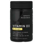 Sports Research Vitamine D3 force maximale, 250 µg (10 000 UI) – 120 capsules molles