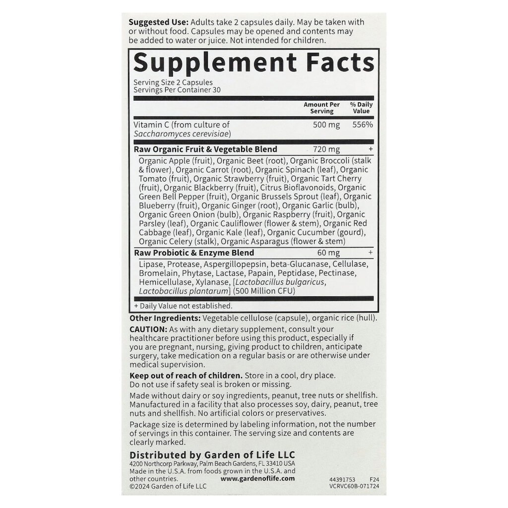 Garden of Life Vitamin Code® RAW Vitamine C™ – 60 capsules véganes – photo 2