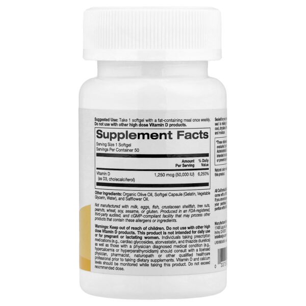California Gold Nutrition SimplyOne® Vitamine D3, 1250 µg (50 000 UI) – 50 capsules à enveloppe molle – photo 2