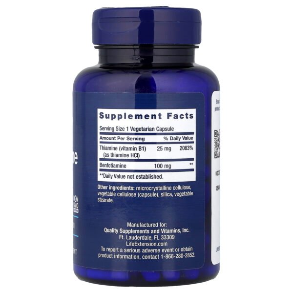 Life Extension Benfotiamine avec thiamine, 100 mg – 120 capsules végétariennes – photo 2